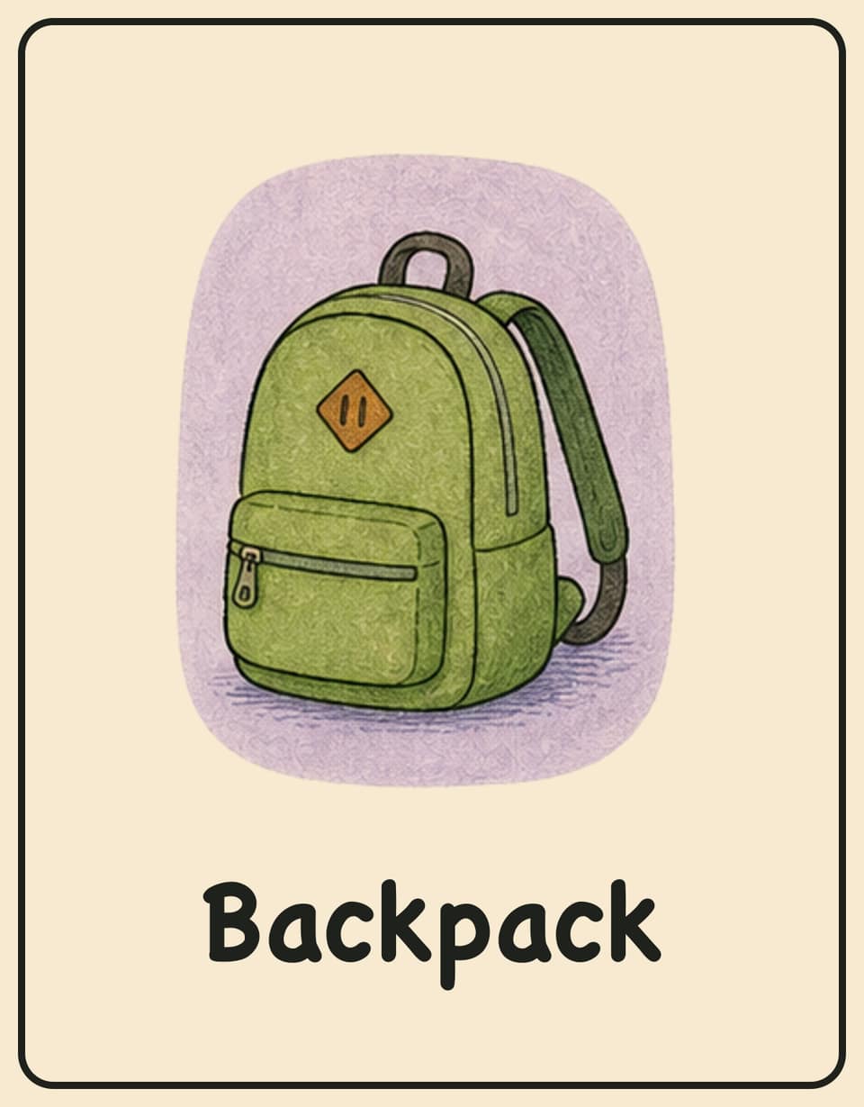 Printable backpack charades card for kids